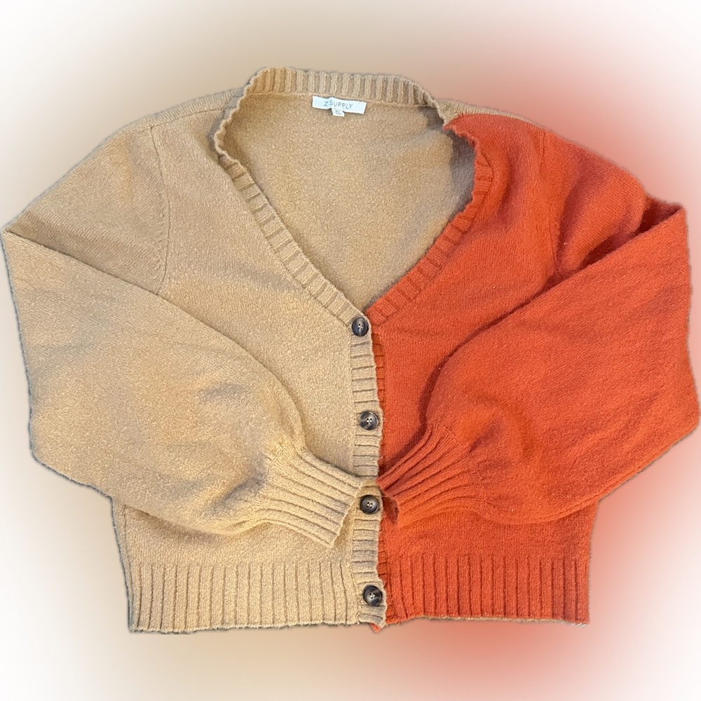 Z Supply orange and brown color block sweater, size XS